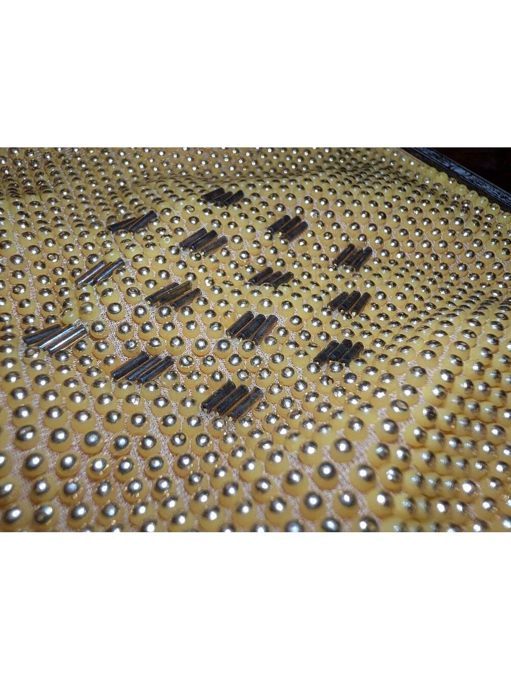 Vintage Yellow Beaded Evening Bag with Silver Tone Frame and Chain